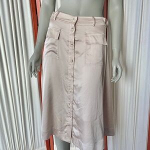 Banana Republic Satin Midi Skirt Beige Button Down Lined Size 6